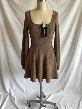 Uptown Gold Metallic Glitter Dress Women's Small New With Tags Square Neck Skate